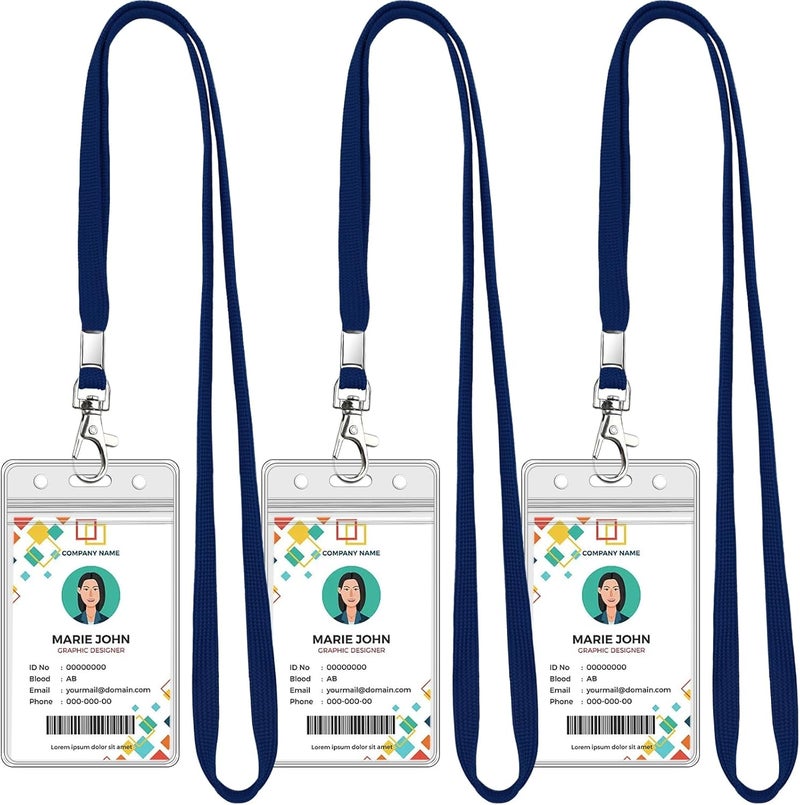koorito 3 Pack Clear ID Badge Holder with Lanyard Deep Blue Lanyards with Vertical Waterproof ID Badge Holder for Office, School, Travel - Image 1